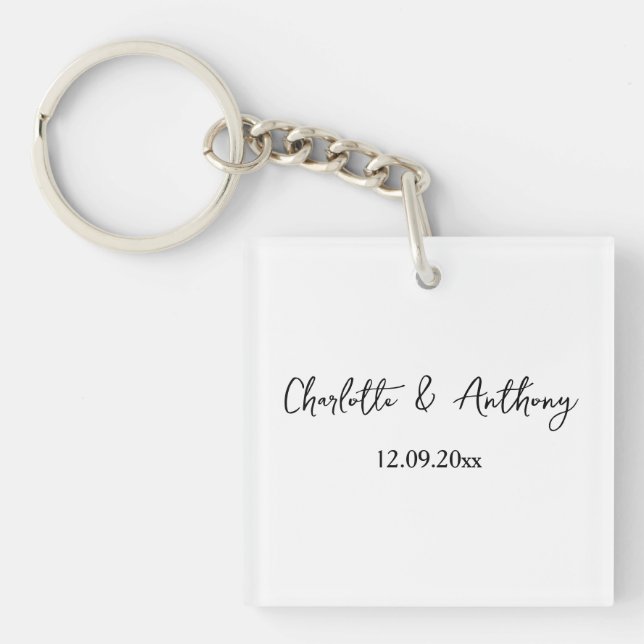 Porte-clés Mariage Élégant Script Creative Black White (Devant)