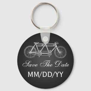 Porte-clés Mariage Enregistrer La Date Tandem Vélo Noir