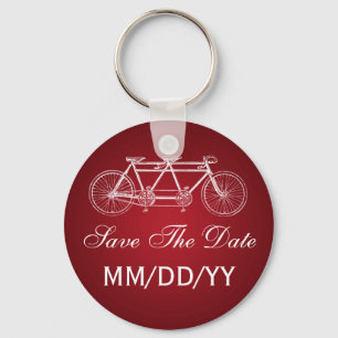 Porte-clés Mariage Enregistrer La Date Tandem Vélo Rouge