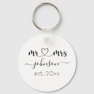 Porte-clés Mariage Fiançailles Coeur M. Mme Nom personnalisé