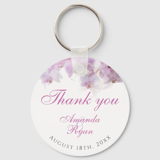 Porte-clés Mariage Merci d'aquarelle rose orchidée (Recto)