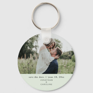 Porte-clés Mariage minimal simple Sauvegardez la photo verte