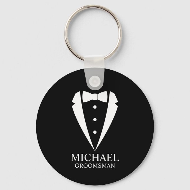 Porte-clés Mariage noir Tuxedo Suit Groomsmen personnalisé (Recto)