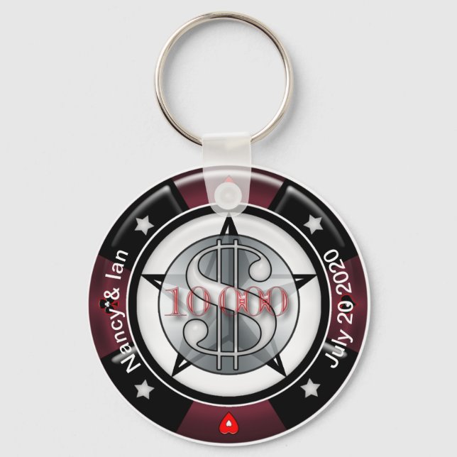 Porte-clés Mariage personnalisable Keepsaké Vegas Chip (Recto)