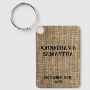 Porte-clés Mariage personnalisé rustique burlap motif nature