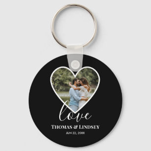 Porte-clés Mariage Photo Black Heart Frame Moderne Calligraph