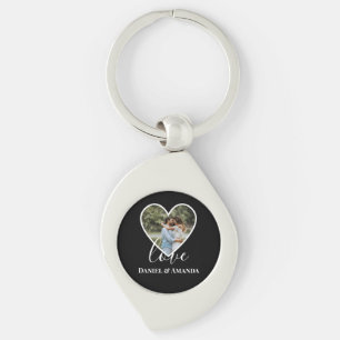 Porte-clés Mariage Photo Black Heart Frame Moderne Calligraph
