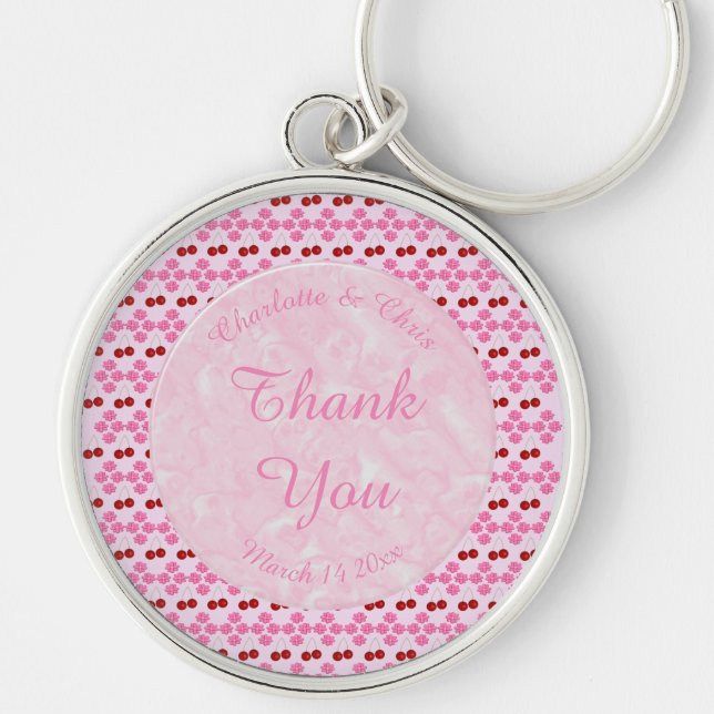 Porte-clés Mariage rose Printemps Cerisiers en fleurs et ceri (Devant)