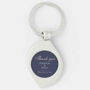Porte-clés Mariage simple élégant bleu foncé Merci