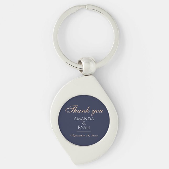 Porte-clés Mariage simple élégant bleu foncé Merci (Devant)