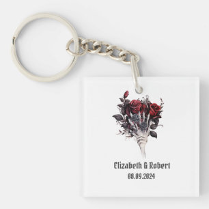 Porte-clés Mariage squelette de roses rouges gothiques