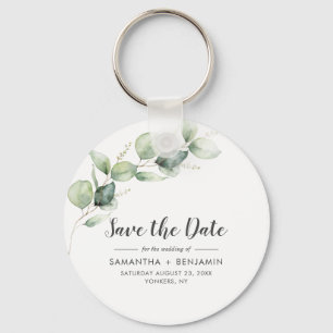 Porte-clés Mariage vert Eucalyptus Enregistrer la date