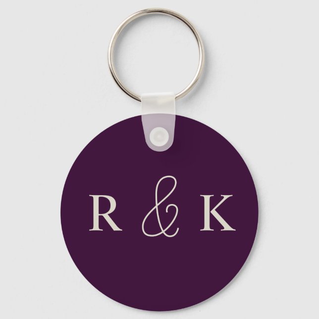 Porte-clés Mariage violet et beige monogrammé (Recto)