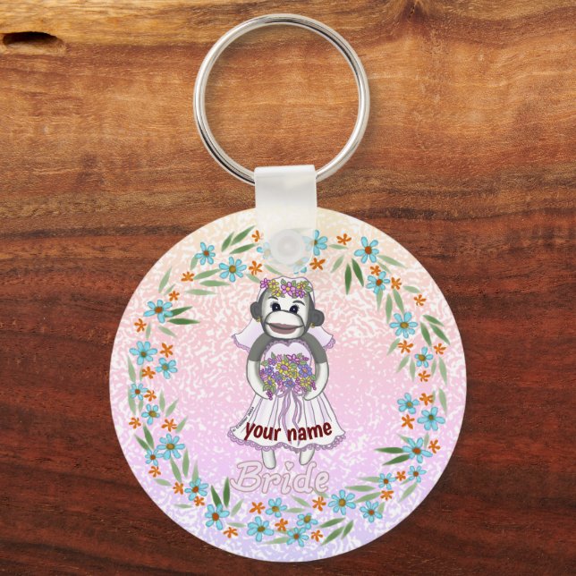Porte-clés mariée singe en chaussette (Recto)