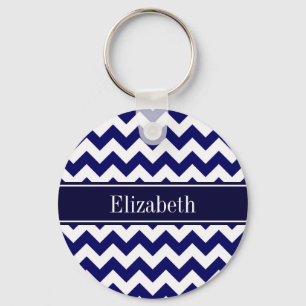 Porte-clés Marine Bleu Blanc Chevron Nom de la marine Monogra