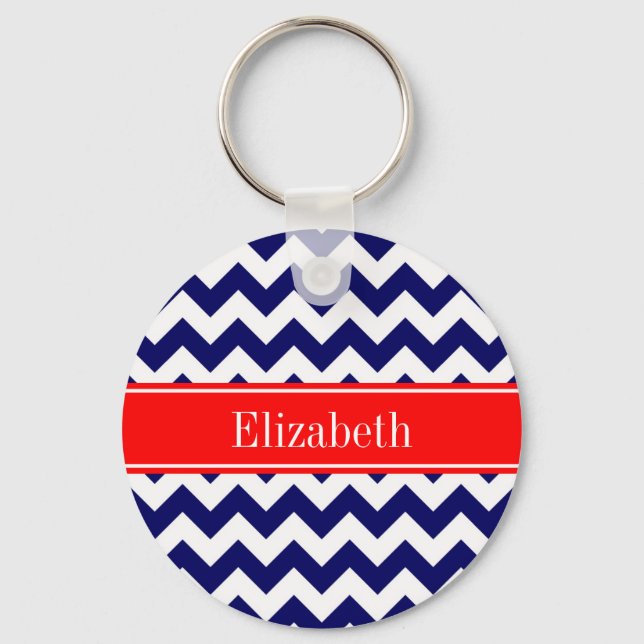 Porte-clés Marine Bleu Blanc Chevron Zig Zag Rouge Nom Monogr (Recto)