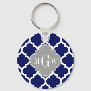 Porte-clés Marine Bleu Marocain #5 Gris 3 Monogramme initial
