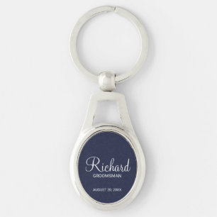 Porte-clés Marine Blue Modern Script Personnalisé Groomsman