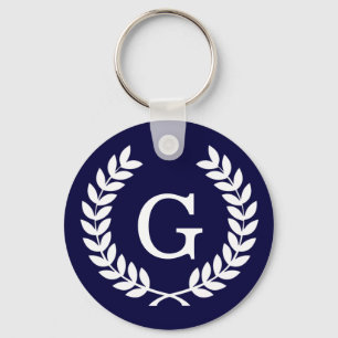 Porte-clés Marine Blue What Blé Laurel Wreath Initial Monogra