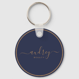 Porte-clés marine moderne bleu or Signature Monogramme
