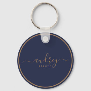 Porte-clés marine moderne bleu or Signature Monogramme