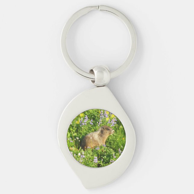 Porte-clés Marmot dans le Mont Rainier Fleurs sauvages (Devant)