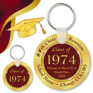 Porte-clés Maroon Burgundy Gold, Custom Class of 1974 Favors