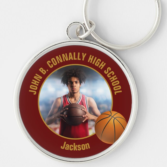 Porte-clés Maroon Gold Basketball Player Photo (Devant)