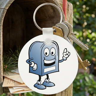 Porte-clés Mascotte de boîte aux lettres joyeux bleu caractèr