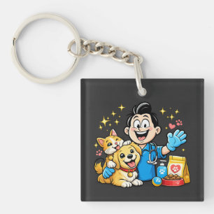Porte-clés Mascotte de soins pour animaux de compagnie heureu