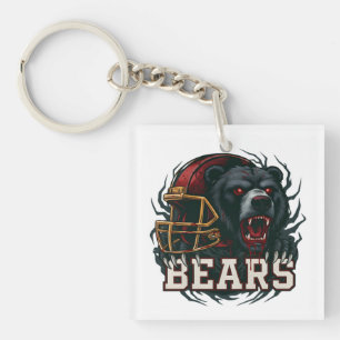 Porte-clés Mascotte d'ours de football en colère Casque rouge