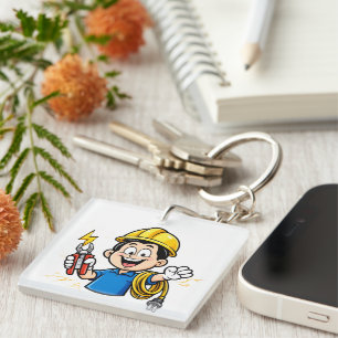 Porte-clés Mascotte Électricien Énergétique Foudre Dessin Ani