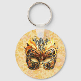 Porte-clés Masque de plumes jaunes sur motif floral