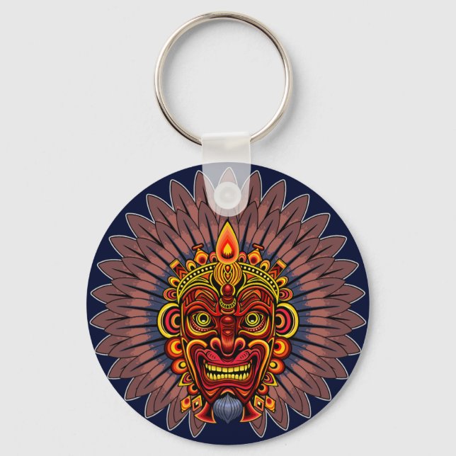 Porte-clés Masque rituel du roi guerrier tribal (Recto)