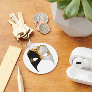 Porte-clés Masque vénitien : Noir, Blanc et Or