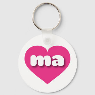 Porte-clés Massachusetts coeur rose chaud - I love ma