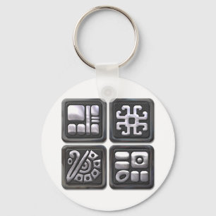 Porte-clés Maya Glyphs noir et argent