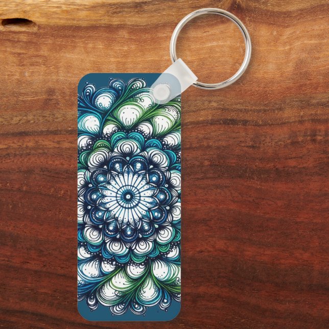 Porte-clés Médaillon bleu vert - Abstrait (Verso)