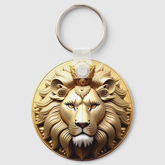 Porte-clés Médaillon Lion D'Or Avec Couronne (Recto)