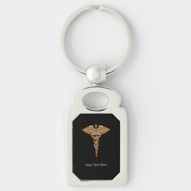 Porte-clés Médicale Caduceus Gold Black Metal (Devant)