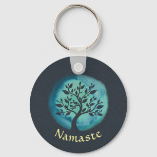 Porte-clés Méditation Yoga Instructeur Elégant Aquarelle Arbr