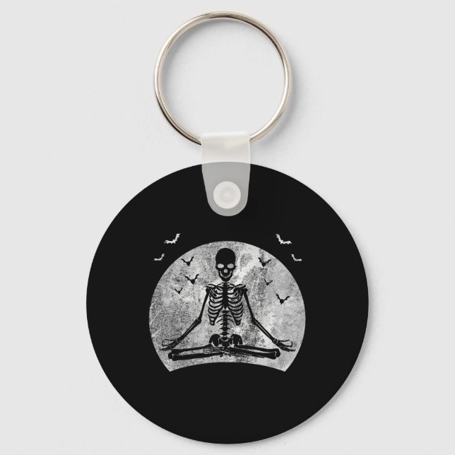 Porte-clés Méditer Skeleton Yoga Lover Halloween Coût Lune (Recto)