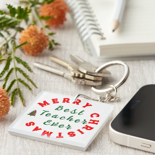 Porte-clés Meilleur Enseignant Toujours Noël Merci Cadeau (Devant Droit)