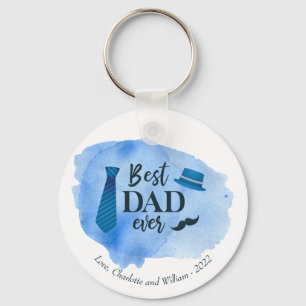 Porte-clés Meilleur Papa jamais Cravate Aquarelle Bleue Chape