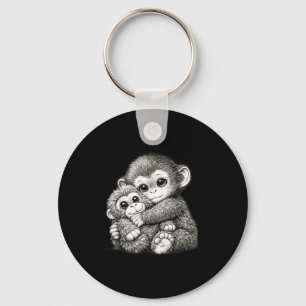 Porte-clés Mème de singe frappé avec un ours en peluche câlin