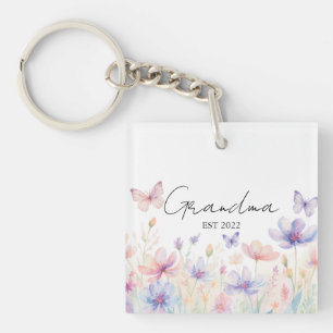 Porte-clés Mémé personnalisée Année d'établissement - Fleur e
