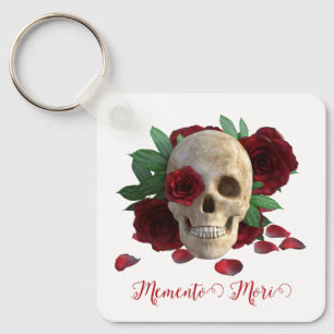 Porte-clés Memento Mori. Crâne aux roses rouges