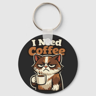 PORTE-CLÉS MEMES DE CHAT « J'AI BESOIN DE CAFÉ »