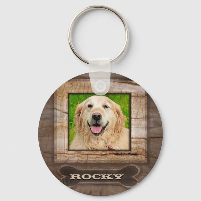 Porte-clés Mémorial des chiens de look boisé avec os (Recto)