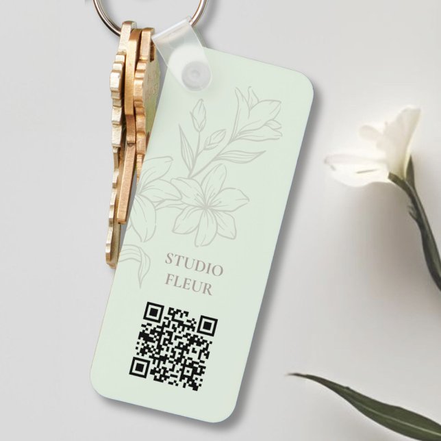 Porte-clés Menthe | Porte - clé QR floral minimal chic (Créateur téléchargé)